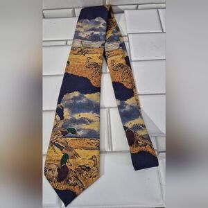 H Stockton Atlanta Robert Jensen Mens Hand Sewn Silk Necktie Mallard Duck Print